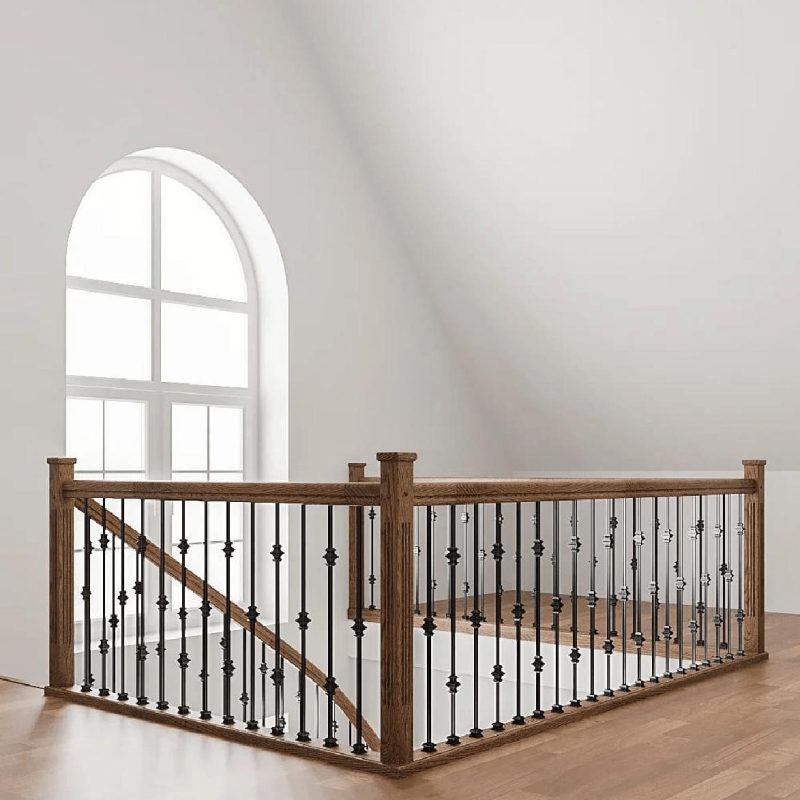 Г-образная лестница с радиусным поворотом и дубовыми ступенями