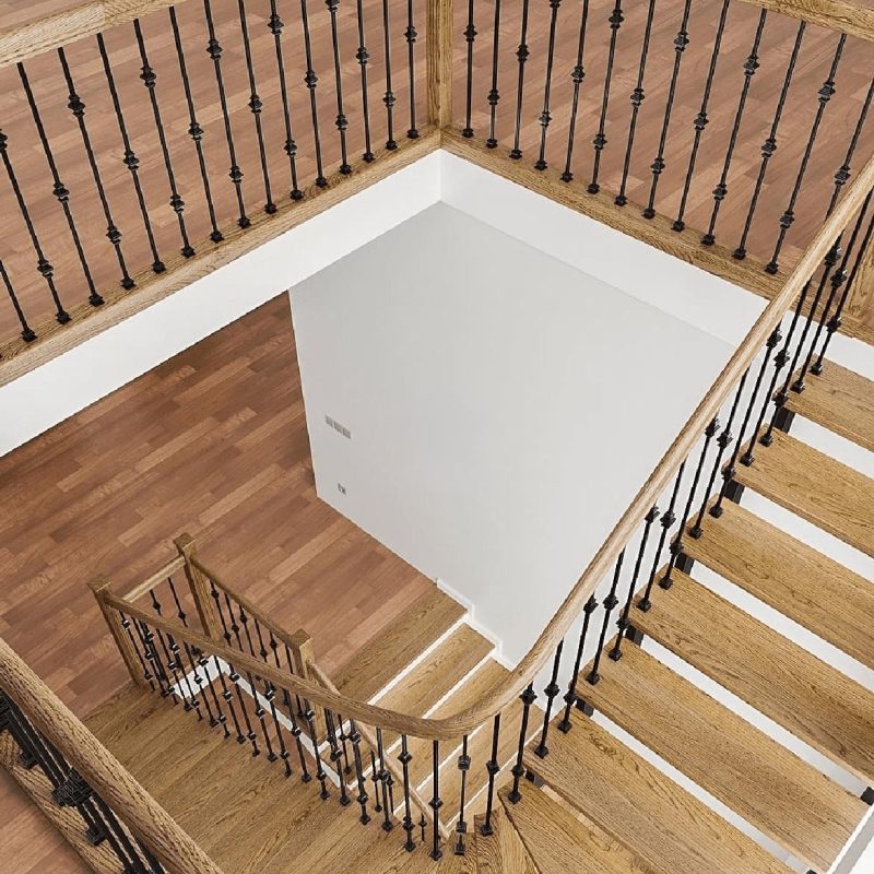 Г-образная лестница с радиусным поворотом и дубовыми ступенями